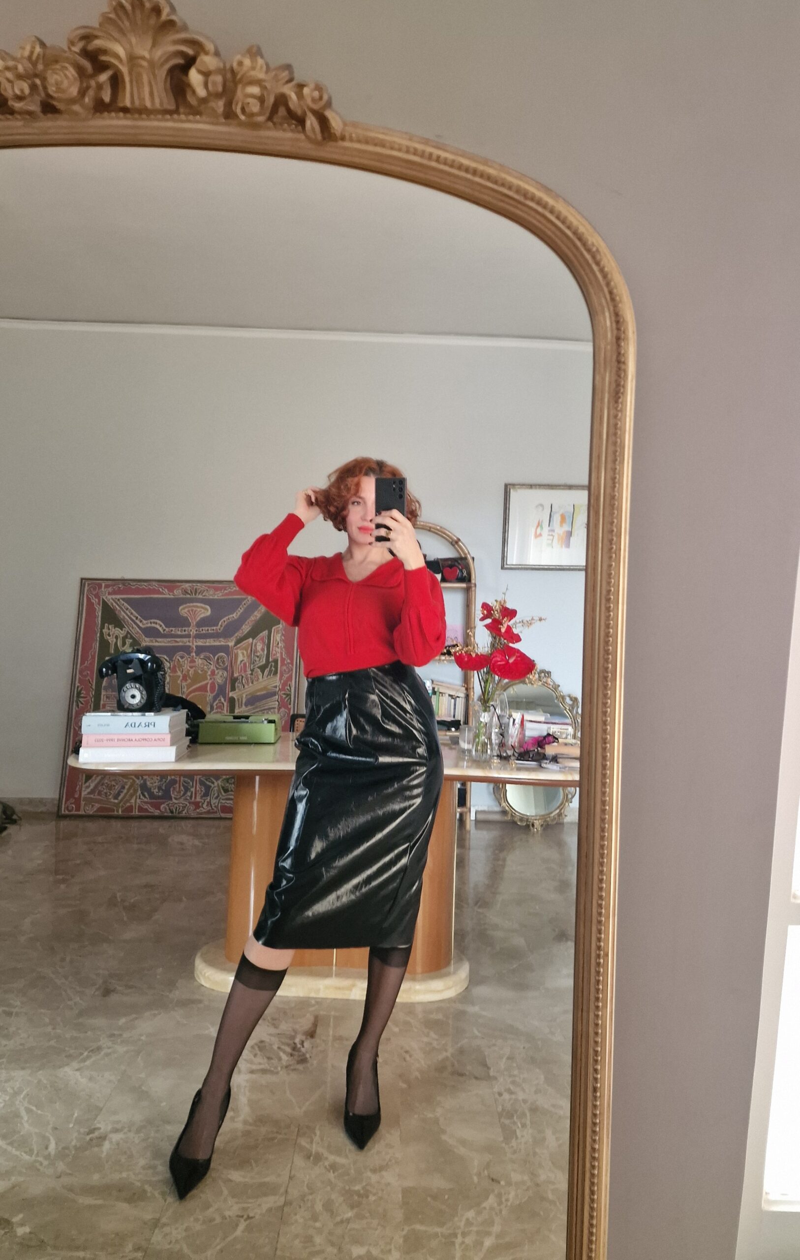 Gonna sartoriale in vinile nero tg 42 - immagine 8