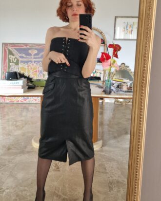 Gonna tubino vintage in vera pelle spalmata tg 40