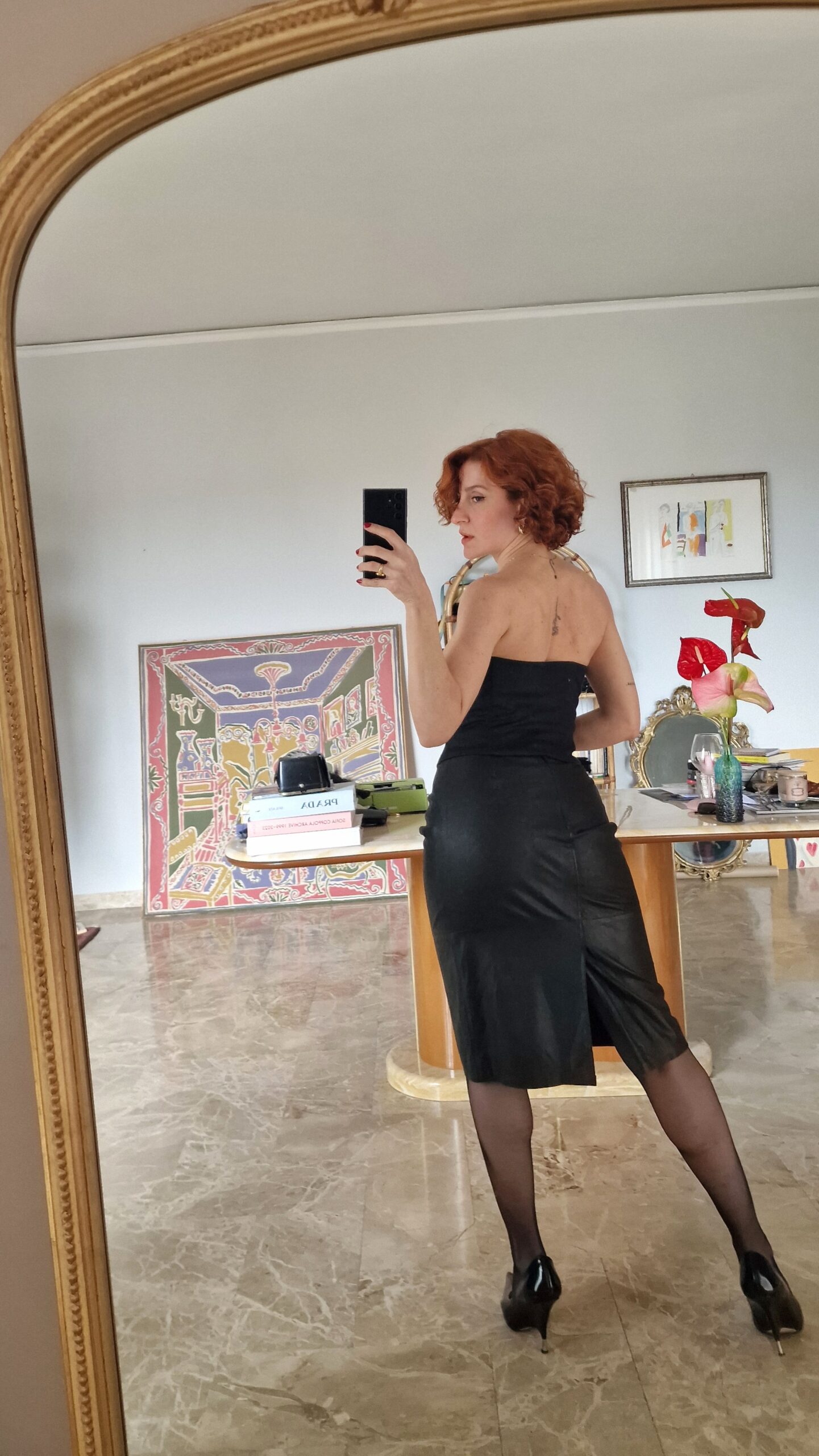 Gonna tubino vintage in vera pelle spalmata tg 40 - immagine 3
