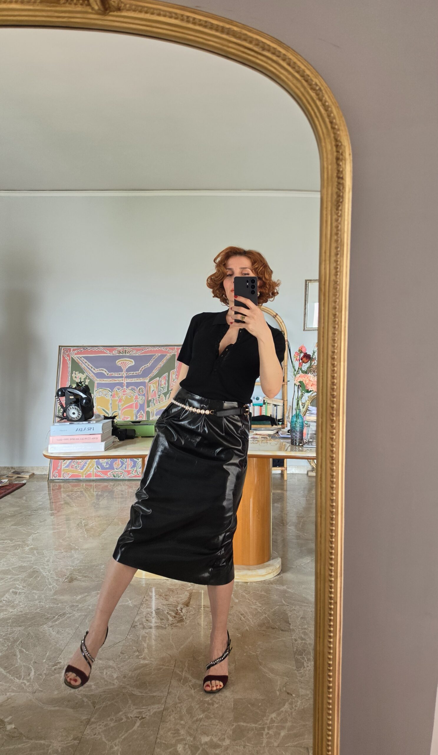 Gonna sartoriale in vinile nero tg 42 - immagine 4