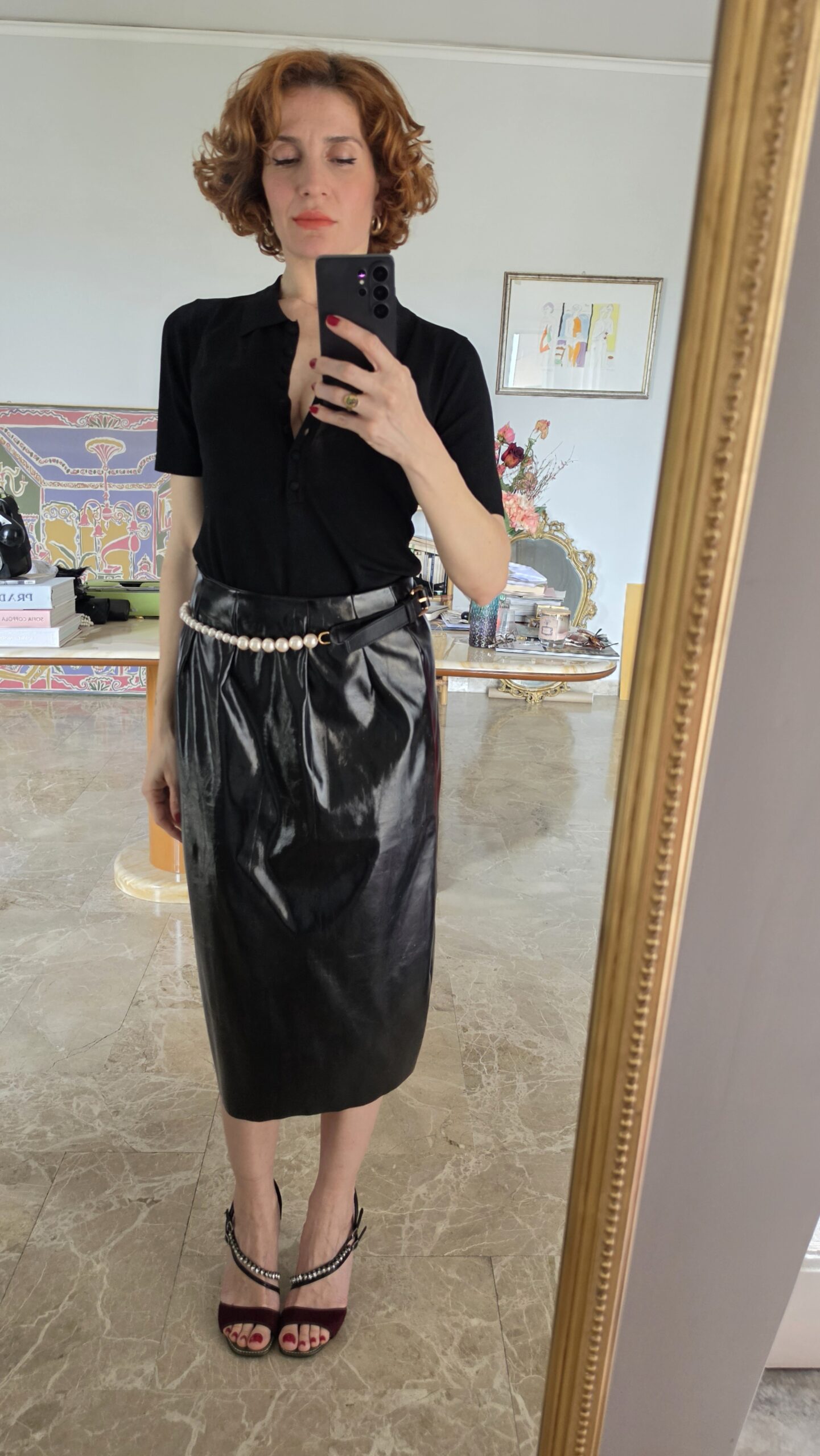 Gonna sartoriale in vinile nero tg 42 - immagine 7