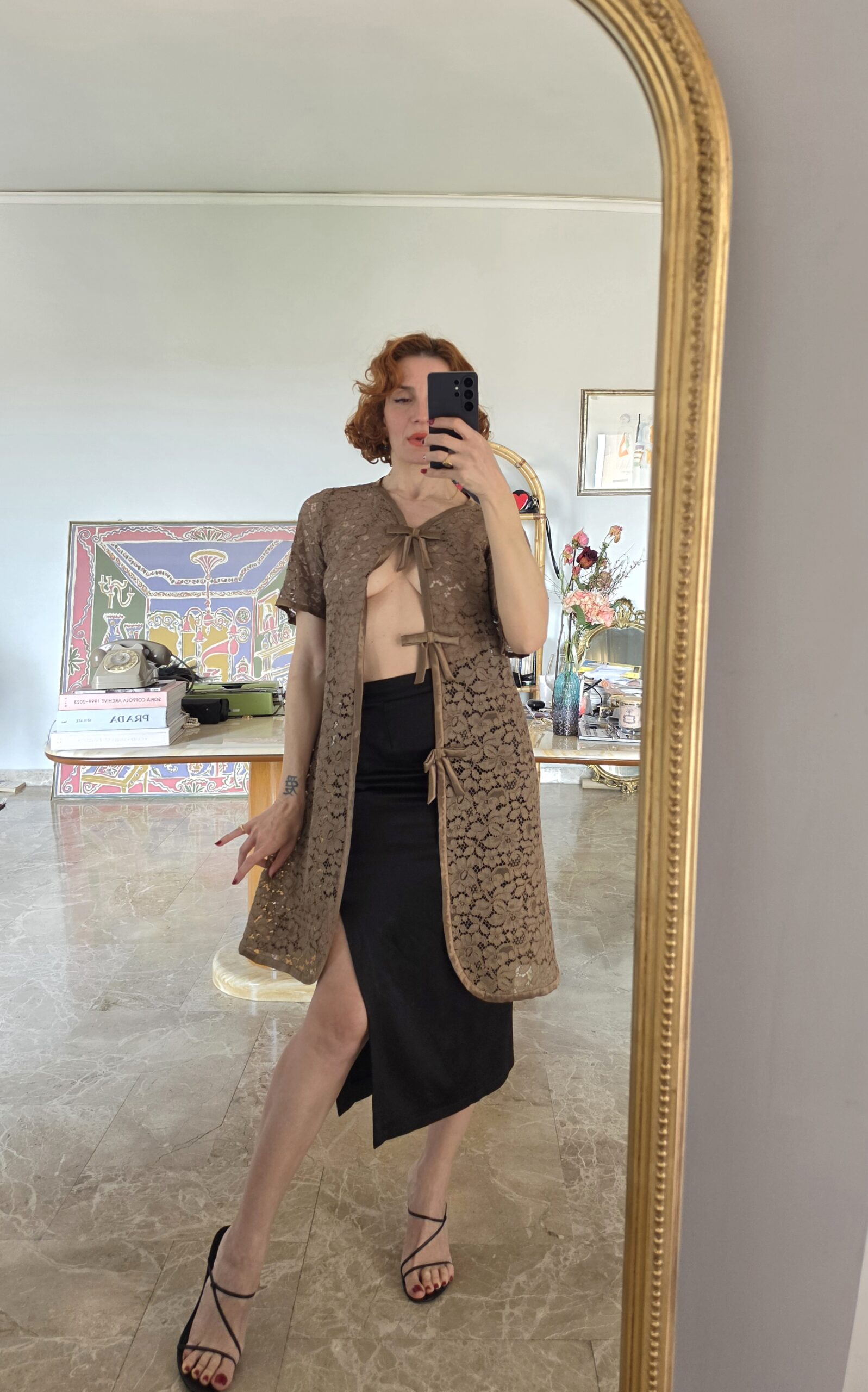 Caban sartoriale in pizzo macramé color moka tg 42 - immagine 7