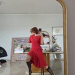 Abito Vintage rosso pura Seta drappeggiata