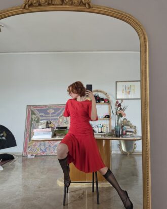 Abito Vintage rosso pura Seta drappeggiata