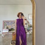 Abito Qipao Sartoriale in 100% Shantung di seta viola tg46