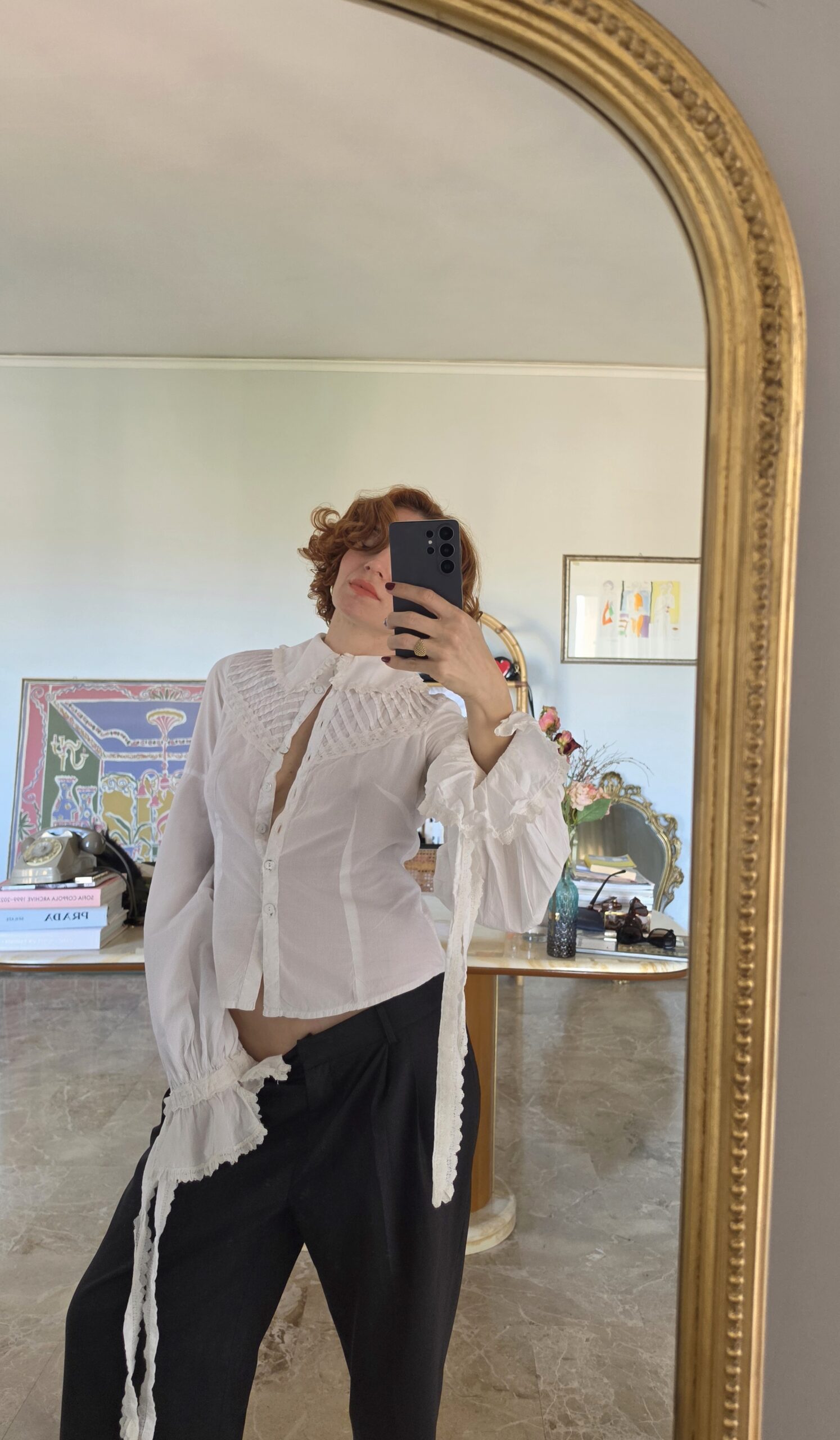 Antica Camicia vintage piratesca in pizzo e cotone tg 38/40 - immagine 4
