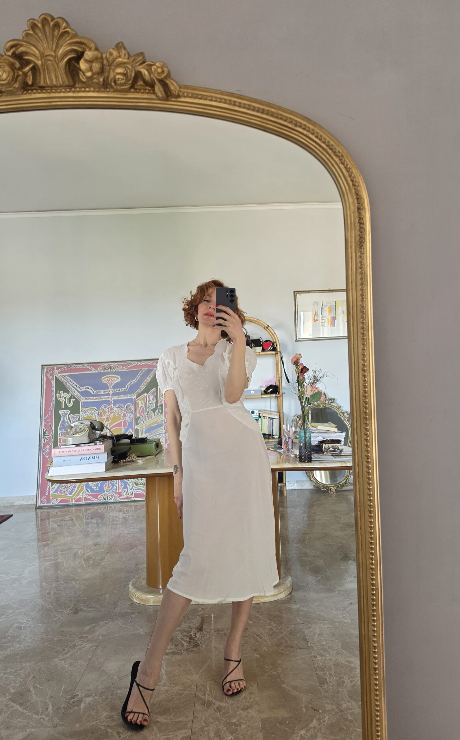 Antico abito Slip dress sartoriale bianco latte in misto Seta - immagine 6