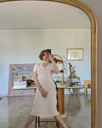 Antico abito Slip dress sartoriale bianco latte in misto Seta