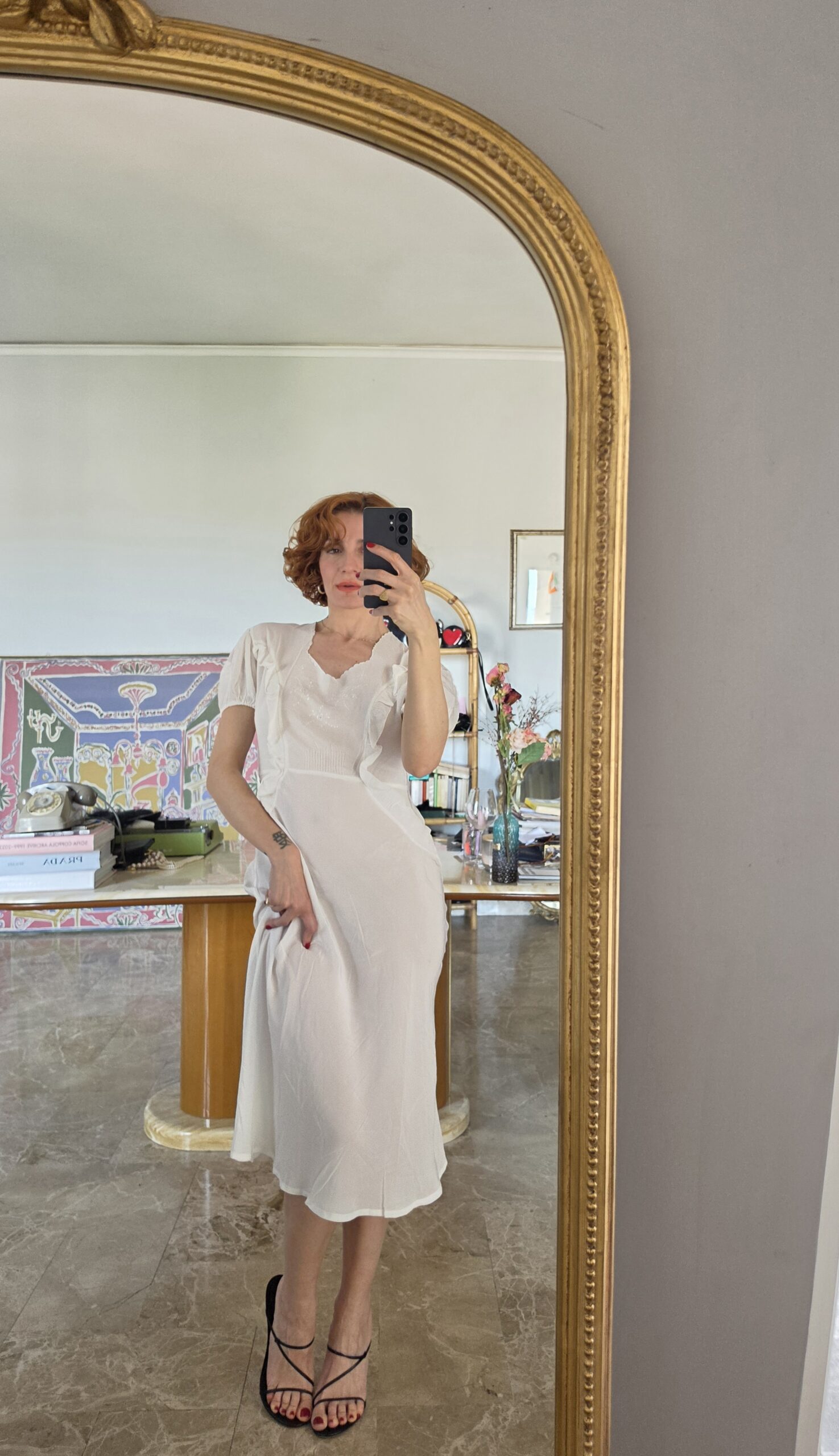 Antico abito Slip dress sartoriale bianco latte in misto Seta - immagine 5