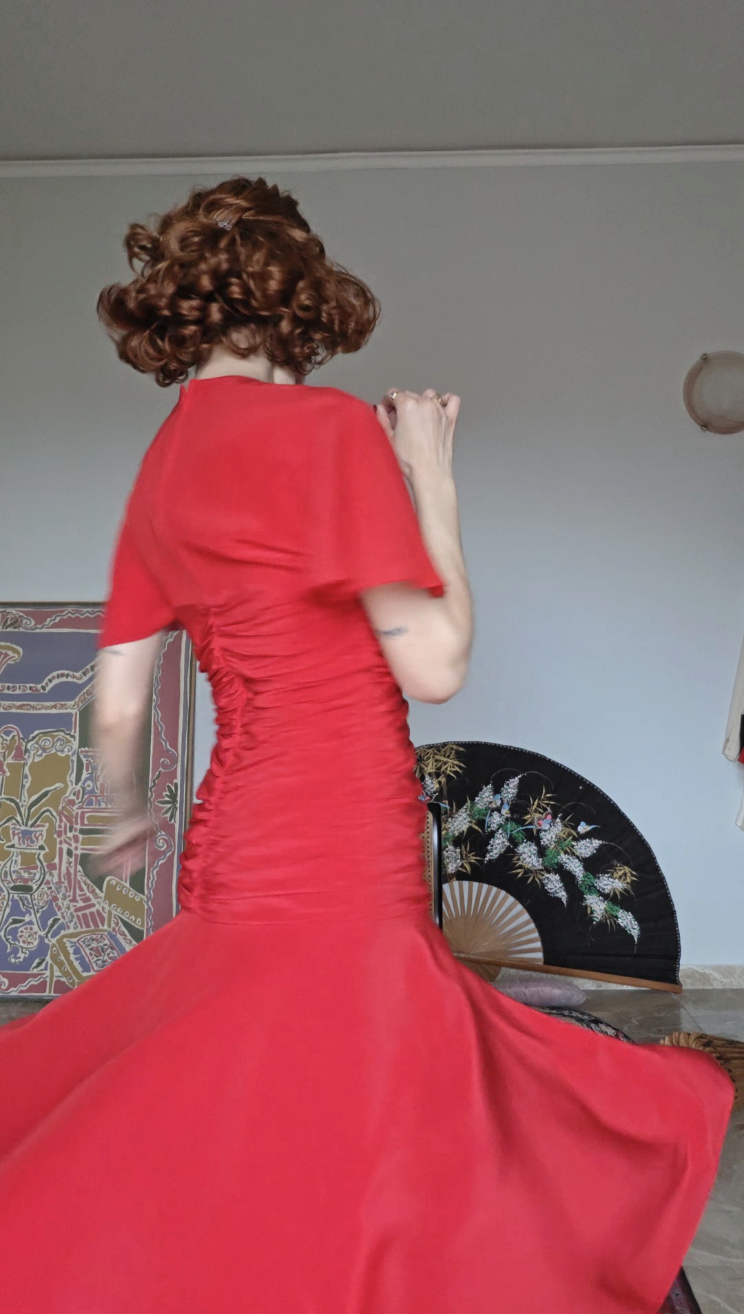 Abito Vintage rosso pura Seta drappeggiata - immagine 6