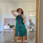 Abito Qipao verde smeraldo con ricami in misto Seta tg 40/42