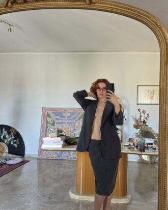 Tailleur vintage minimal in Pura Seta grigio Piombo tg 38/40