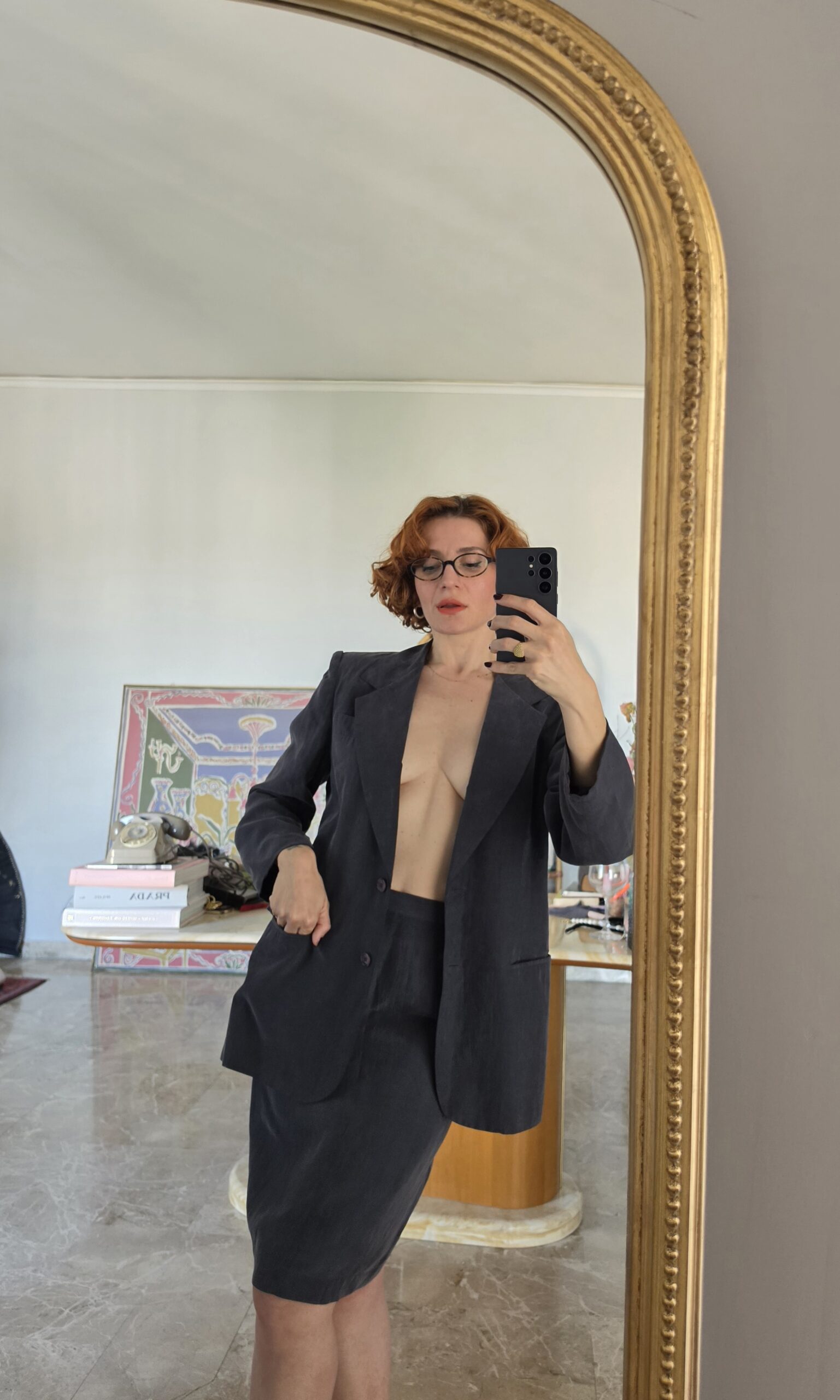 Tailleur vintage minimal in Pura Seta grigio Piombo tg 38/40 - immagine 4
