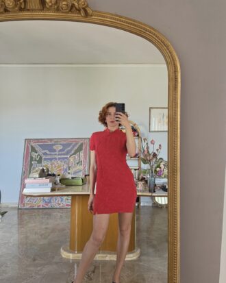 Abito Qipao in Pura Seta lavata rosso fragola tg40/42