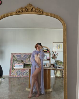 Vestaglia vintage ma nuova in georgette di seta lilla by La Perla prima linea