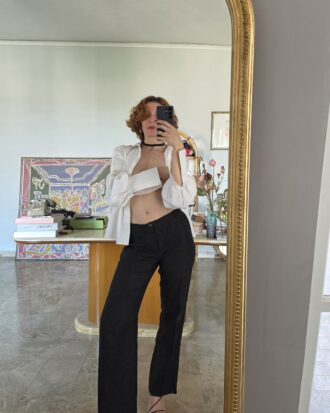 Pantaloni in puro lino neri tg 42