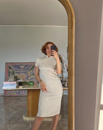 Abito Qipao bianco con pattern rose 42/44