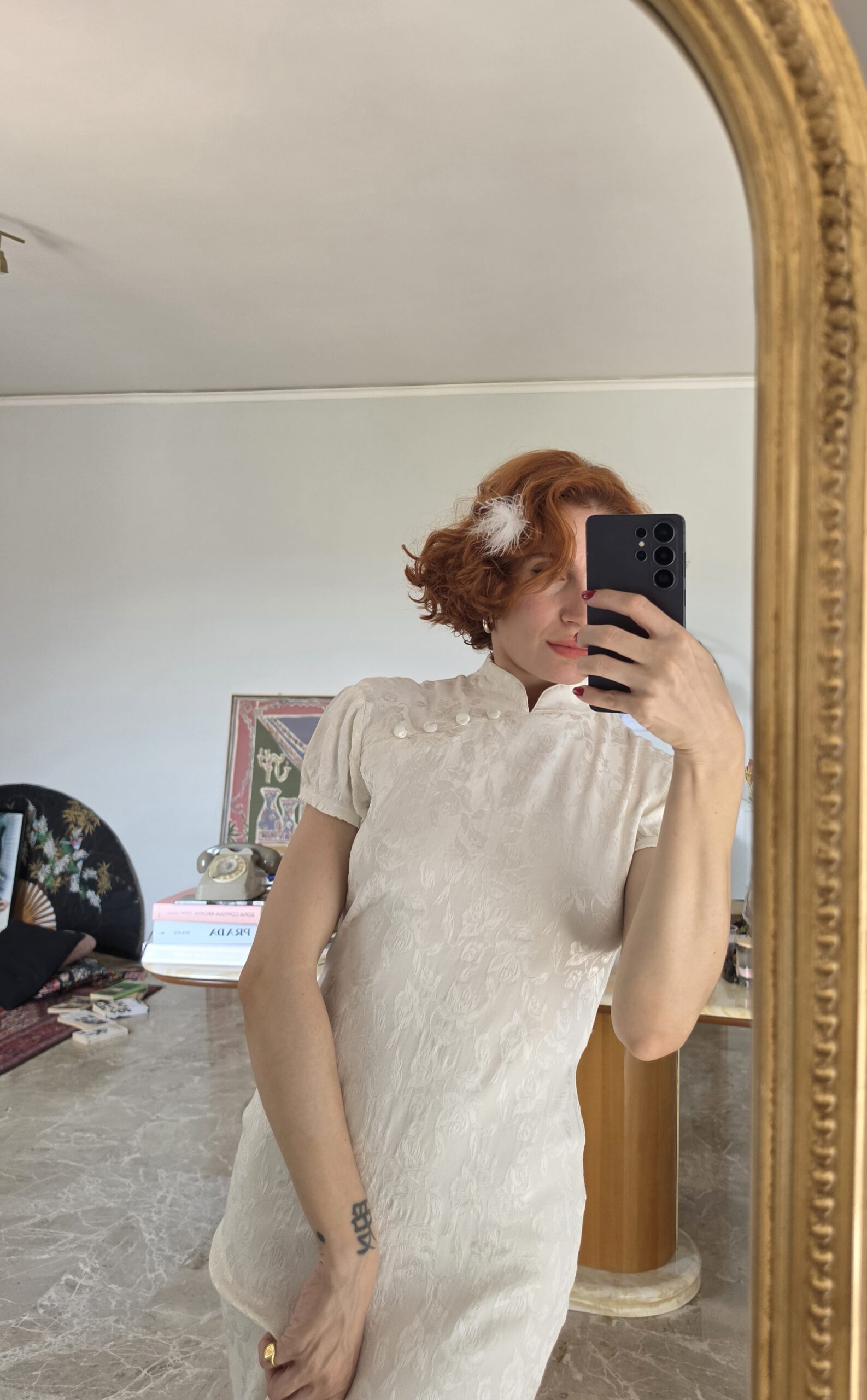 Abito Qipao bianco con pattern rose 42/44 - immagine 4