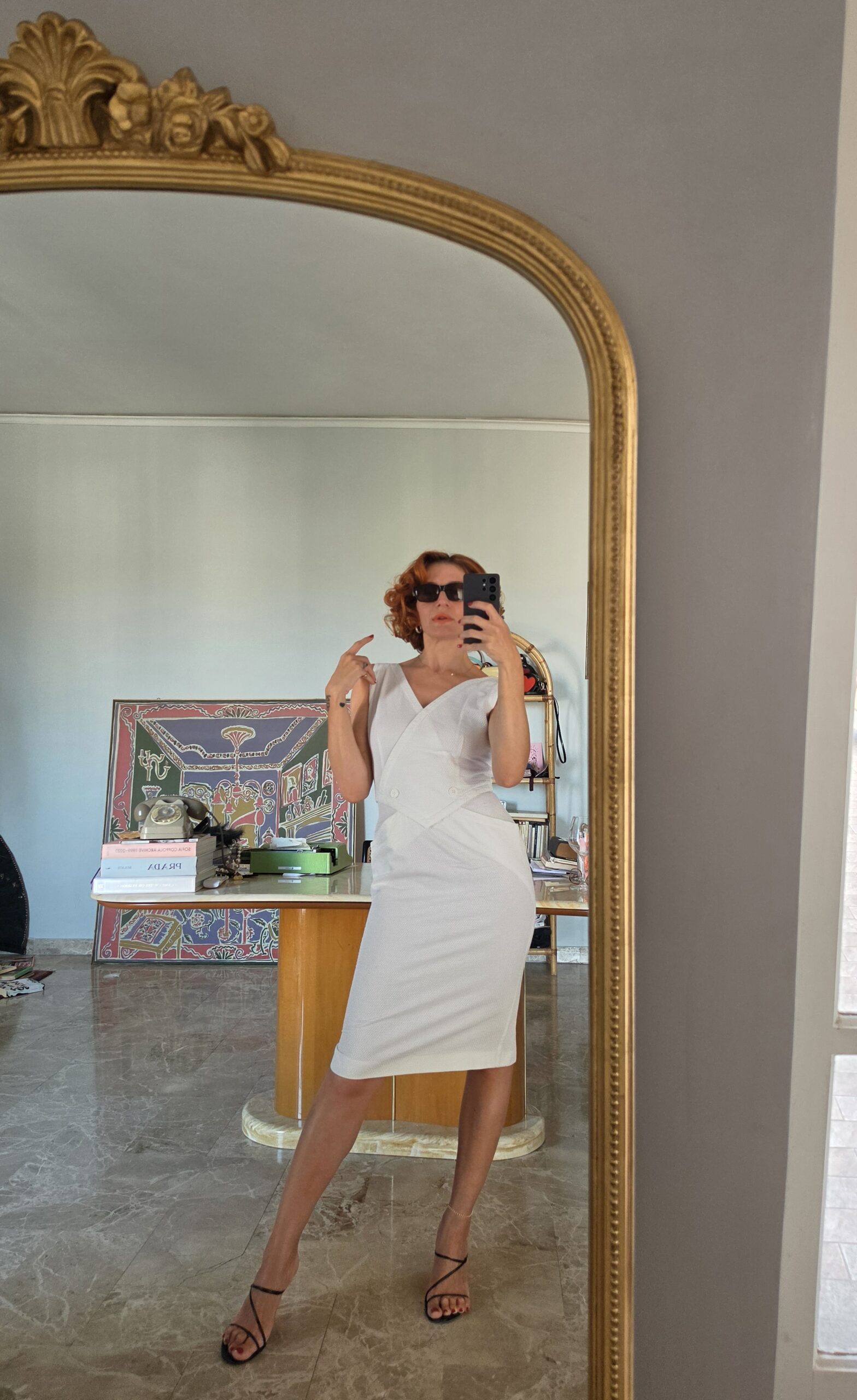Abito bianco minimalismo geometrico anni 90 in piquet di cotone tg 40/42 - immagine 3