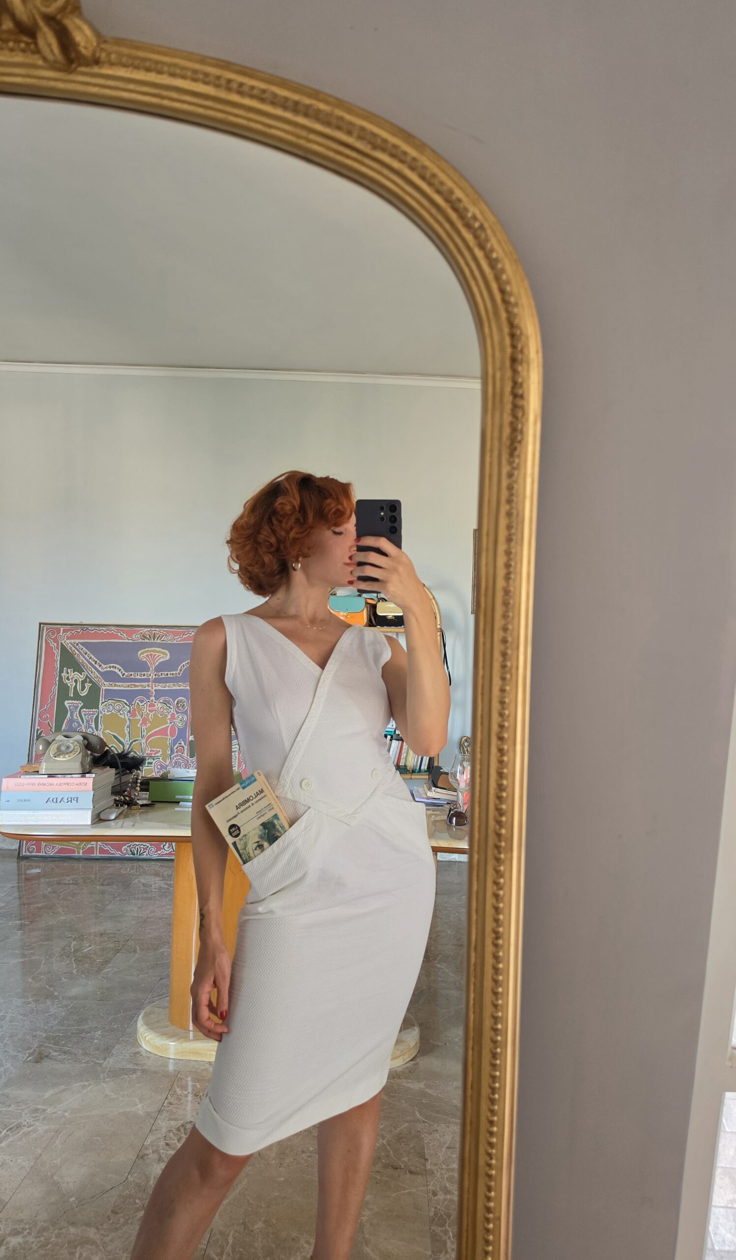 Abito bianco minimalismo geometrico anni 90 in piquet di cotone tg 40/42 - immagine 5