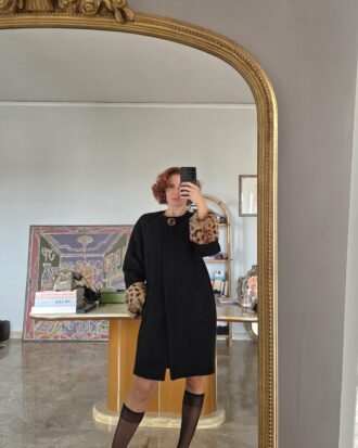 Cappotto in lana nera con pelliccia lapin maculata by Luisa Spagnoli tg42/44