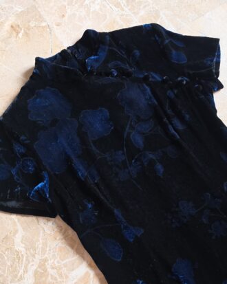 Abito Qipao in velluto devoré nero e blu tg 42