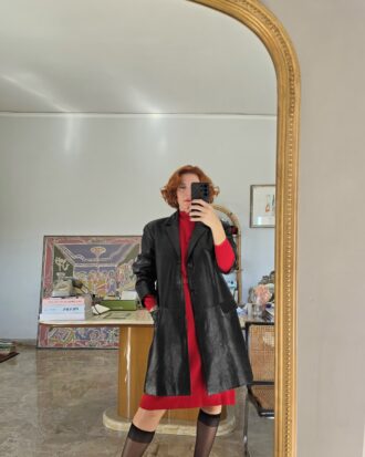 Giacca lunga in vera pelle nera da uomo