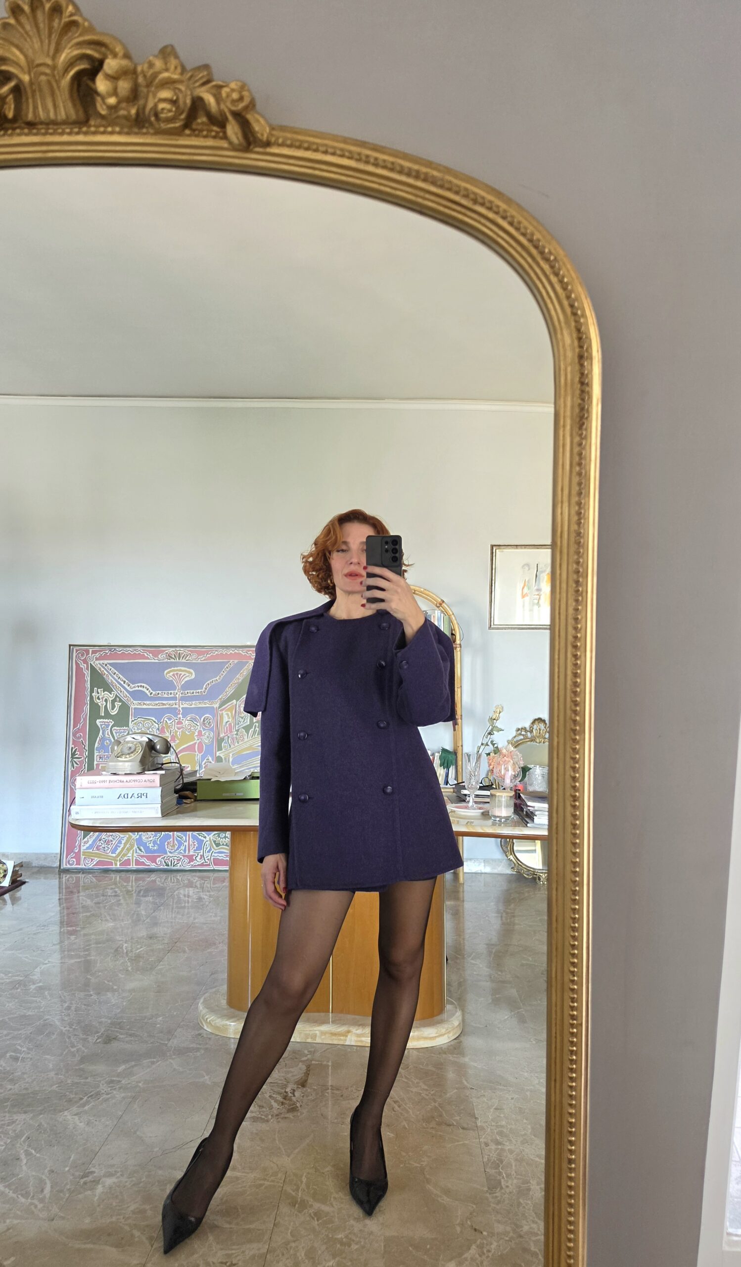 Giacca capospalla vintage anni 80 by Pierre Cardin Paris in Pura Lana viola/grigia - immagine 2