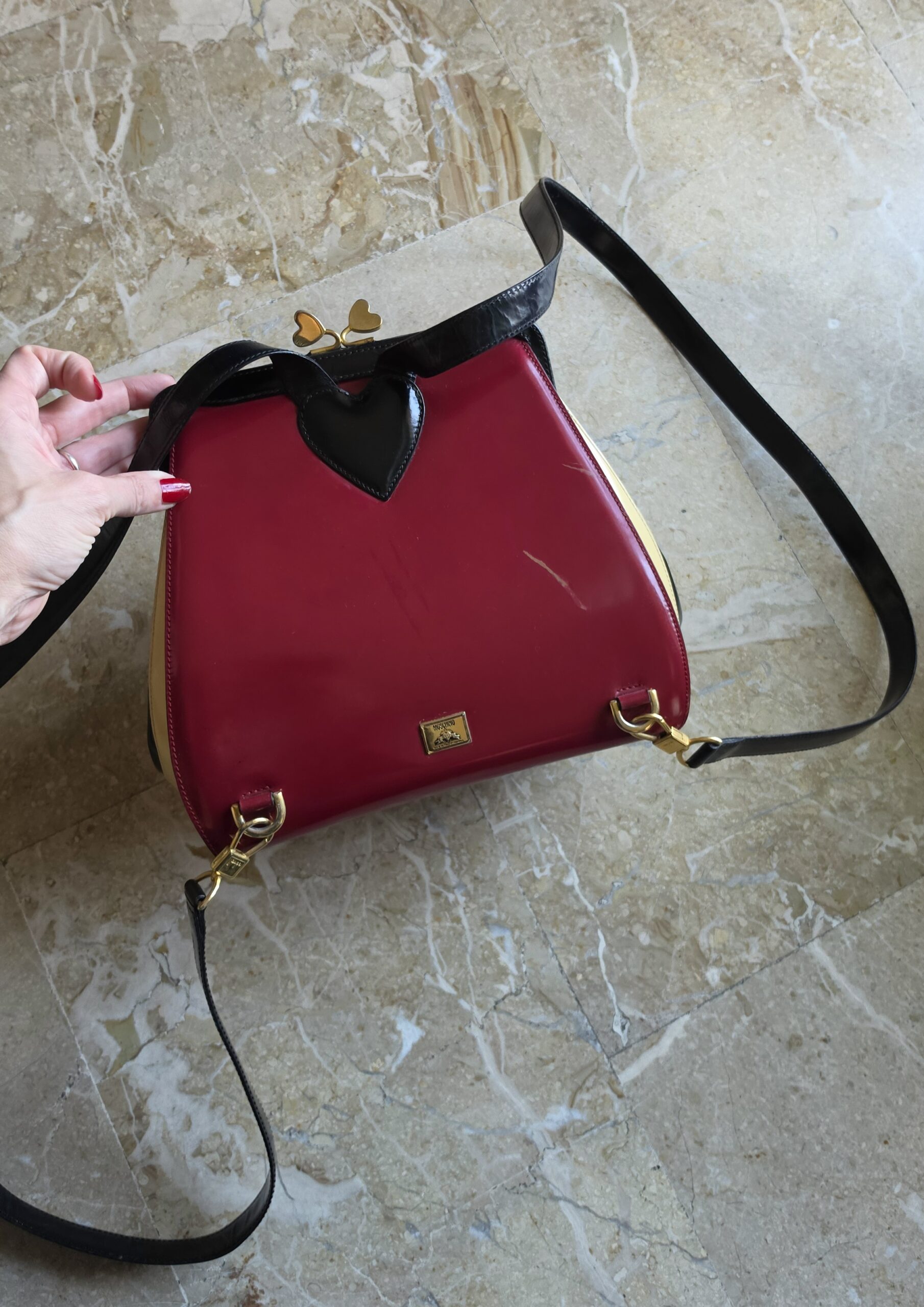 Borsa /zaino vintage anni 90 by Moschino in pelle spazzolata - immagine 2